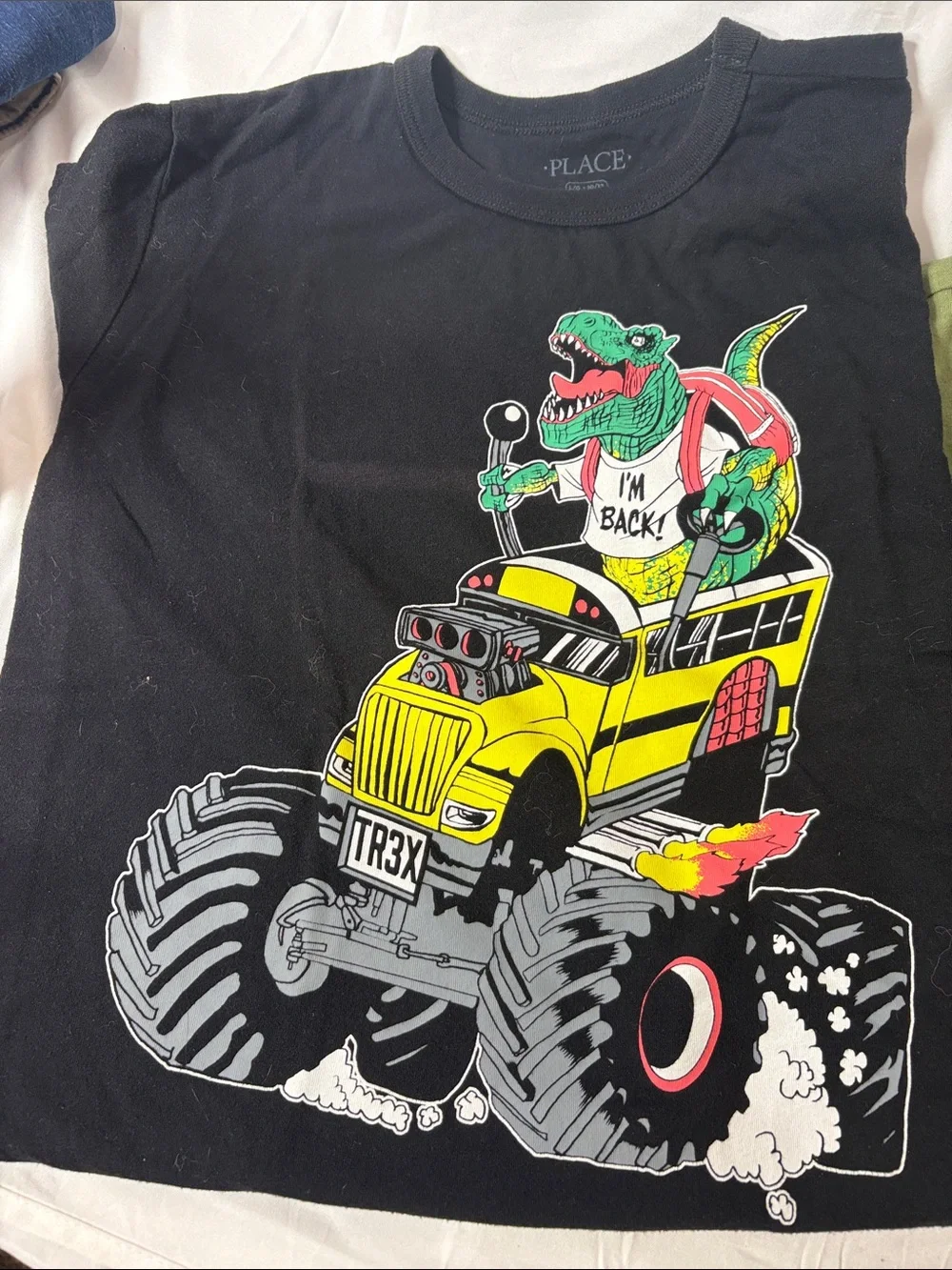 The Children's Place Black Dino Bus Graphic Tee with Yellow Accents